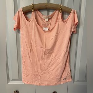 NWT - Michael Kors MK Peach Pastel Shirt with Chain Accents on the Shoulder - M